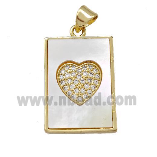 Copper Rectangle Pendant Pave Shell Zirconia Heart 18K Gold Plated