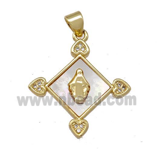 Jesus Charms Copper Pendant Pave Shell Zirconia 18K Gold Plated