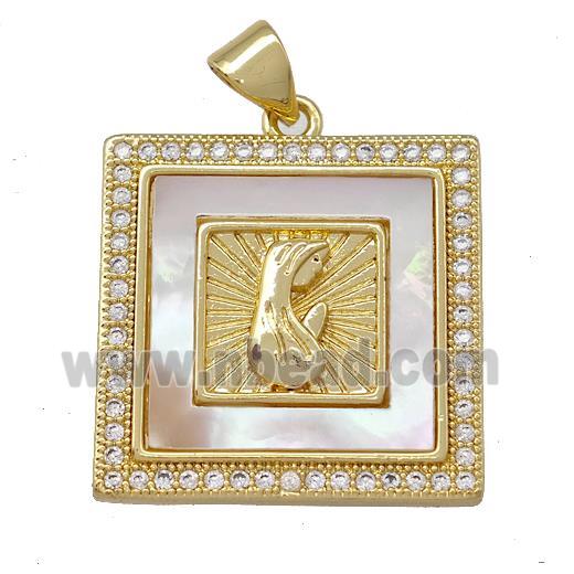 Virgin Mary Prayer Copper Square Pendant Pave Shell Zirconia 18K Gold Plated