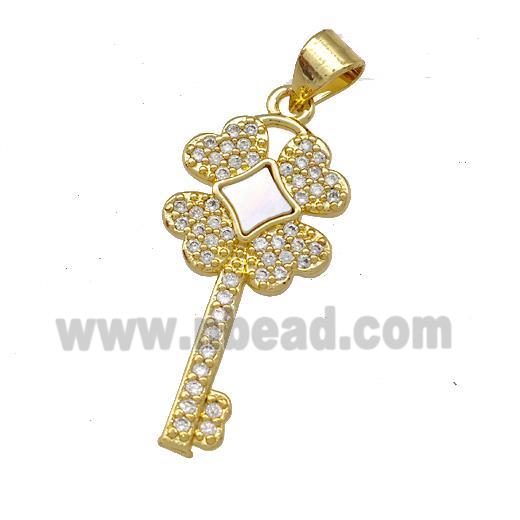 Copper Key Pendant Pave Shell Zirconia 18K Gold Plated