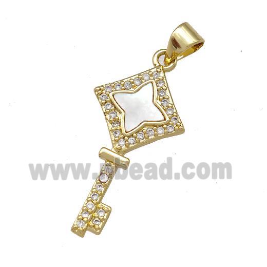 Copper Key Pendant Pave Shell Zirconia 18K Gold Plated