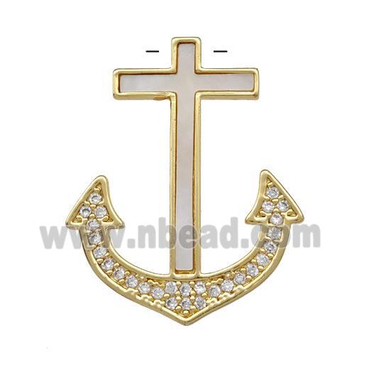 Copper Anchor Pendant Pave SHell Zirconia 18K Gold Plated