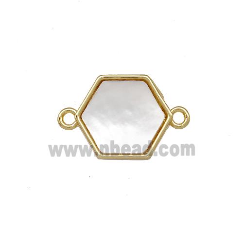 Copper Hexagon Connector Pave Shell Gold Plated