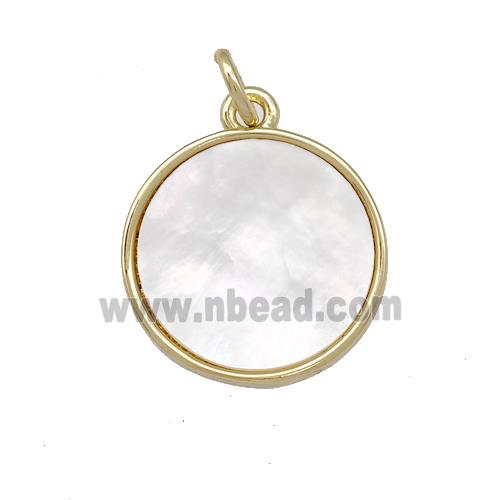 Copper Circle Pendant Pave Shell Gold Plated