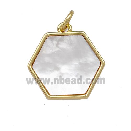 Copper Hexagon Pendant Pave Shell 18K Gold Plated