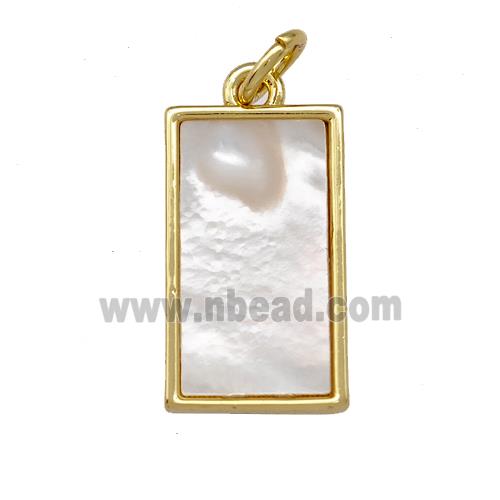 Copper Rectangle Pendant Pave Shell 18K Gold Plated