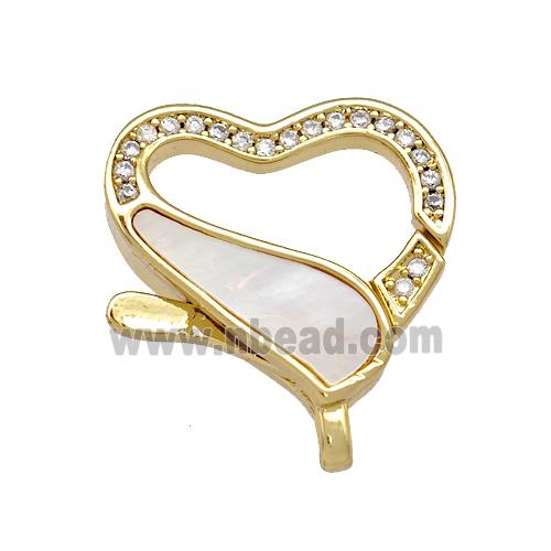 Copper Lobster Clasp Pave Shell Zircoina Heart 18K Gold Plated