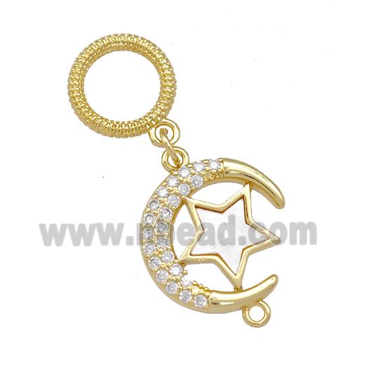 Copper Moon Star Pendant Pave Shell Zirconia 18K Gold Plated