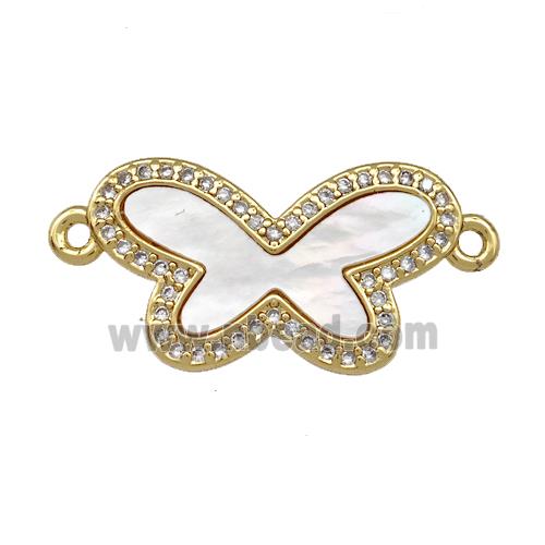 Copper Butterfly Connector Pave Shell Zirconia 18K Gold Plated