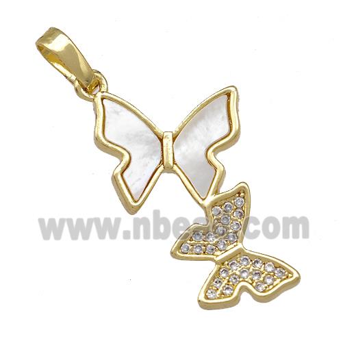 Copper Double Butterfly Pendant Pave Shell Zirconia 18K Gold Plated