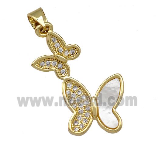 Copper Double Butterfly Pendant Pave Shell Zirconia 18K Gold Plated