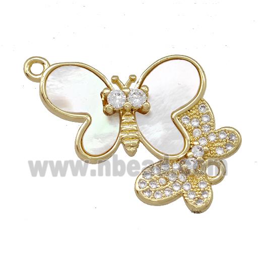 Copper Double Butterfly Connector Pave Shell Zirconia 18K Gold Plated