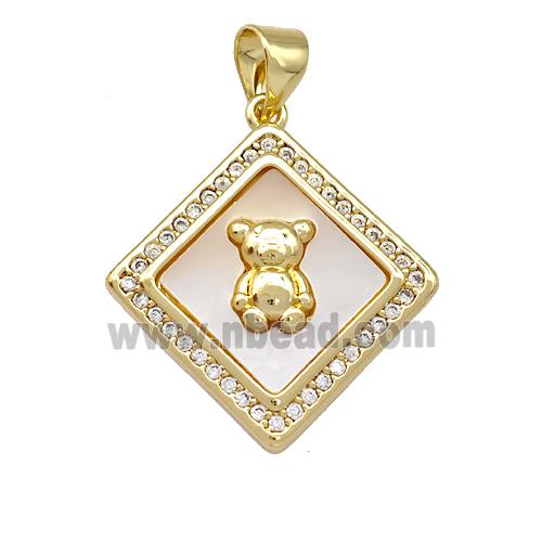Copper Bear Charms Pendant Pave Shell Zirconia Square 18K Gold Plated