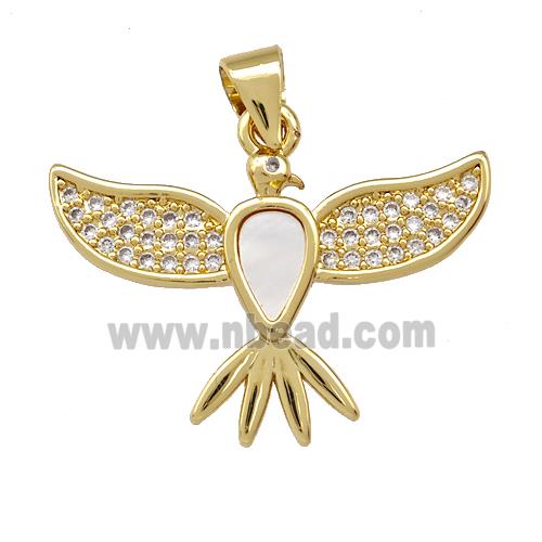 Copper Eagle Pendant Pave Shell Zirconia Birds 18K Gold Plated