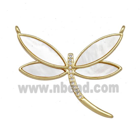 Copper Dragonfly Pendant Pave Shell Zirconia 2loops 18K Gold Plated