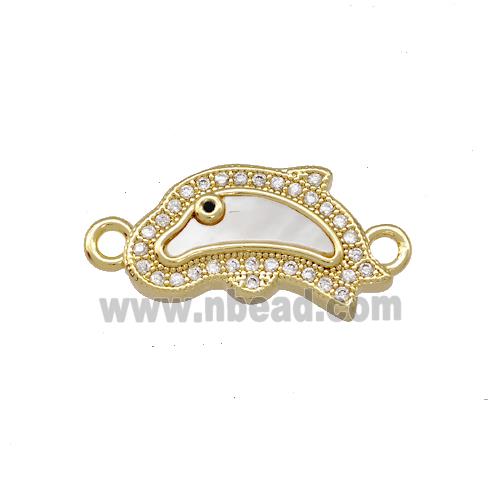 Copper Dolphin Charms Connector Pave Shell Zirconia 18K Gold Plated