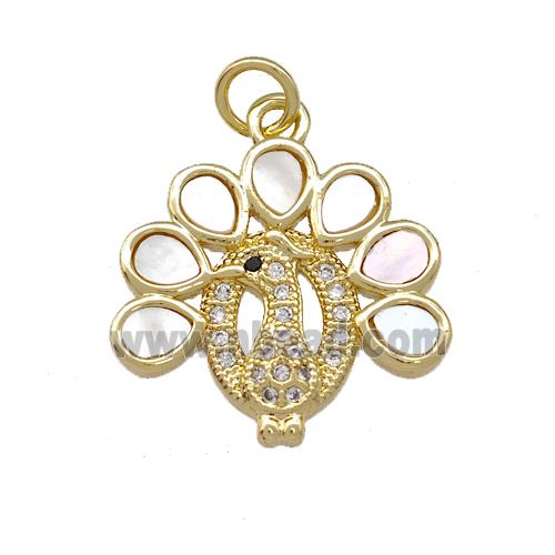 Copper Peafowl Charms Pendant Pave Shell Zirconia 18K Gold Plated