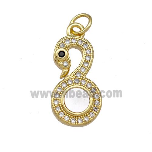 Copper Swan Pendant Pave Shell Zircoina 18K Gold Plated