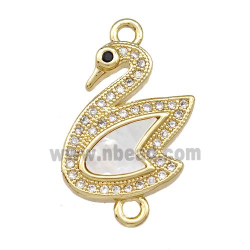 Copper Swan Connector Pave Shell Zircoina 18K Gold Plated