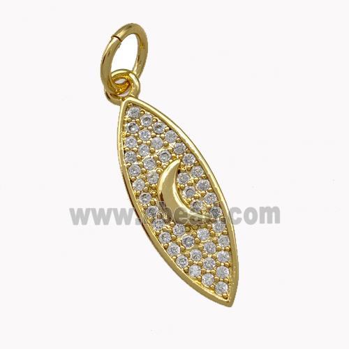 Copper Leaf Charms Pendant Micro Pave Zirconia Moon Gold Plated