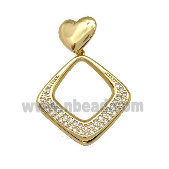 Copper Rhombus Pendant Pave Zirconia Heart Gold Plated