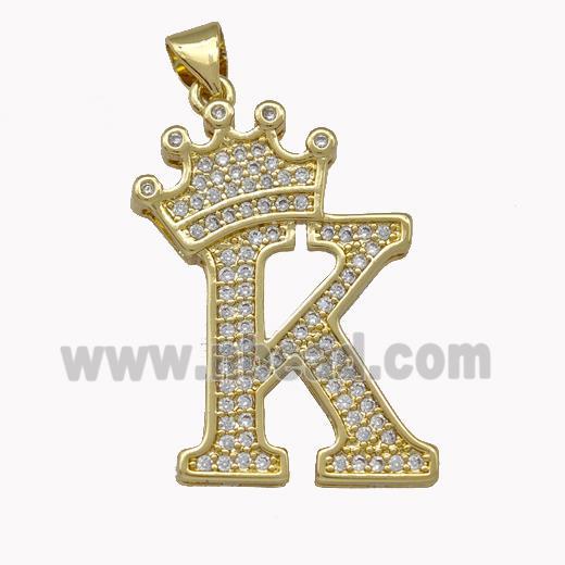 copper letter pendant pave zircon, gold plated