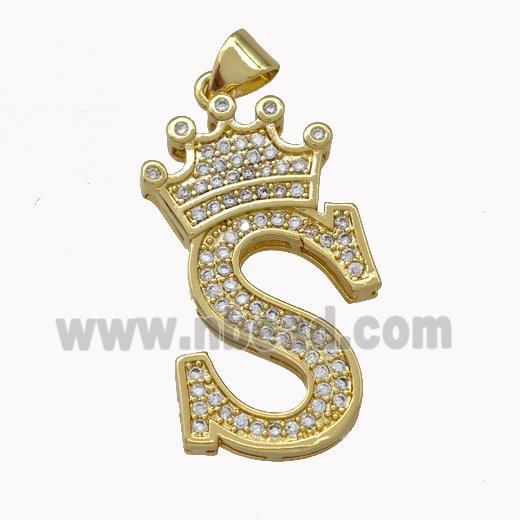 copper letter pendant pave zircon, gold plated