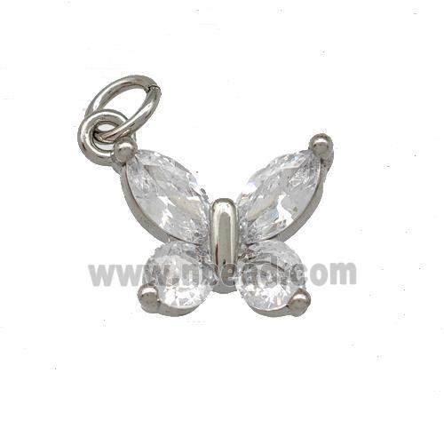 Copper Butterfly Pendant Pave Zirconia Platinum Plated