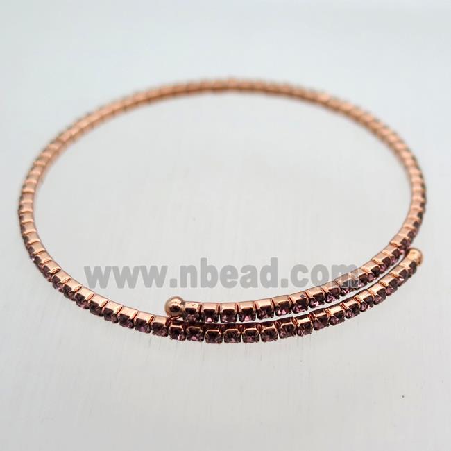 copper bangle pave purple rhinestone, rose gold