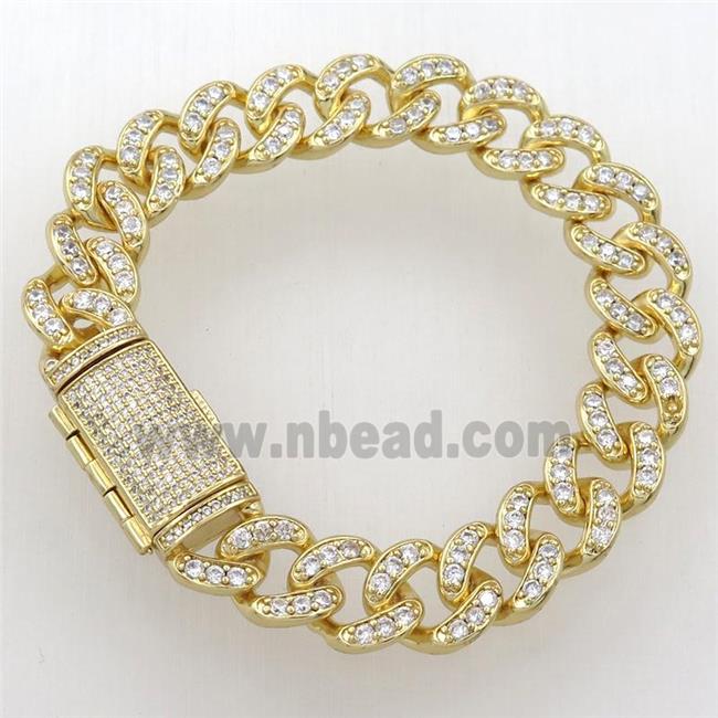 copper bracelet pave zircon, gold plated