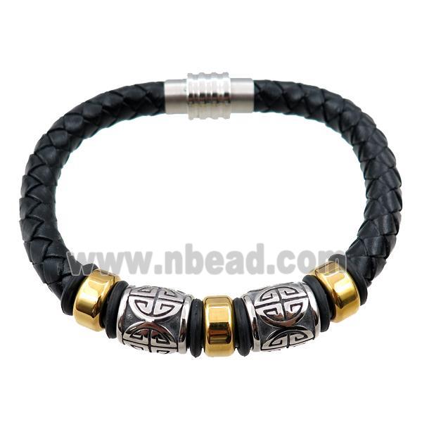 PU leather bracelet with magnetic clasp, stainless steel beads