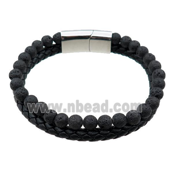 PU leather bracelet with magnetic clasp, lave beads