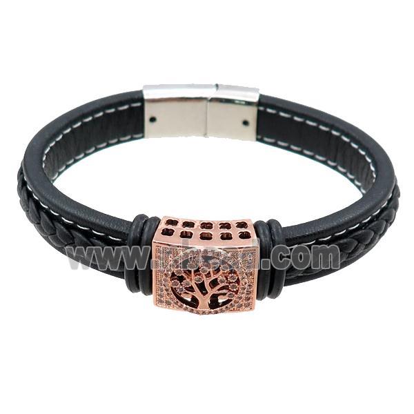 PU leather bracelet with magnetic clasp, tree of life
