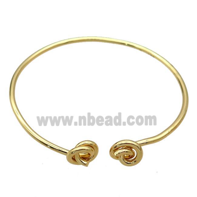 adjustable copper bangle with knot, gold plated