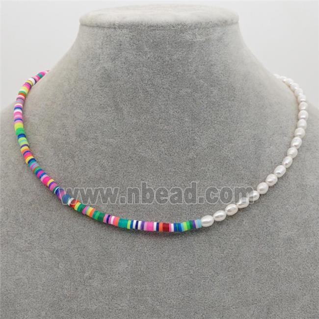 Pearl Necklace with polymer clay