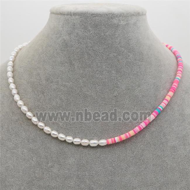 Pearl Necklace with polymer clay beads