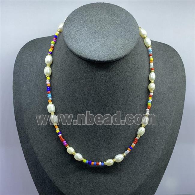 Pearl Necklace with glass seed beads