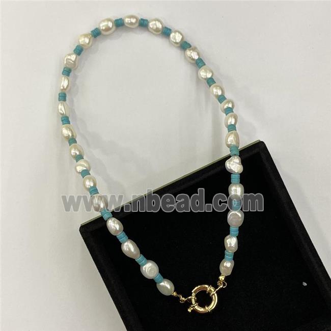 Pearl Necklace with blue Turquoise