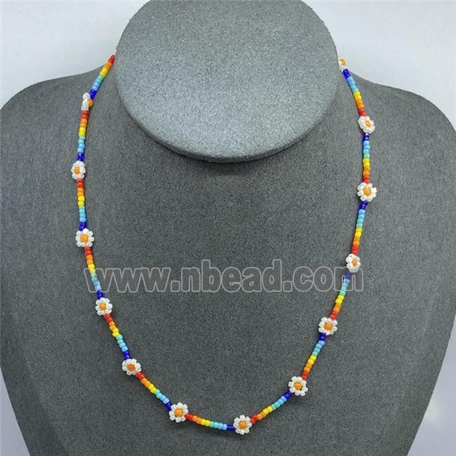 handmade Necklace with miyuki glass, braid flower