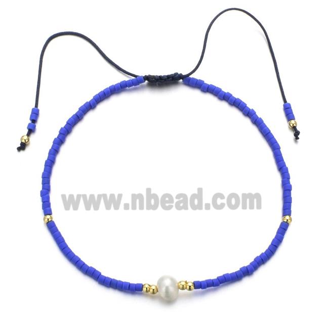 handmade miyuki glass Bracelet with Pearl, adjustable, blue