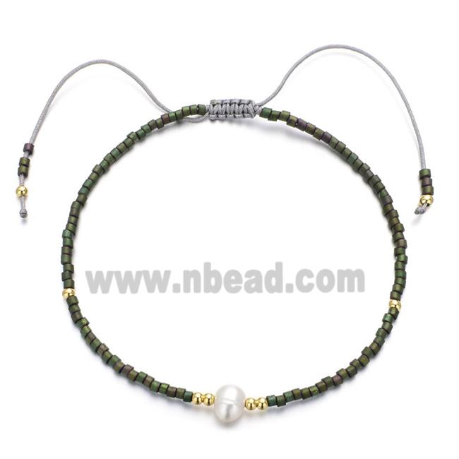 Handmade Miyuki Glass Bracelet With Pearl Adjustable