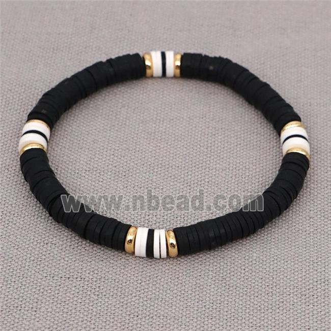 black Polymer Clay Bracelet, stretchy
