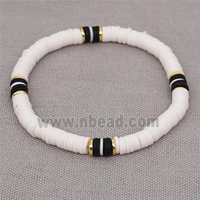 white Polymer Clay Bracelet, stretchy