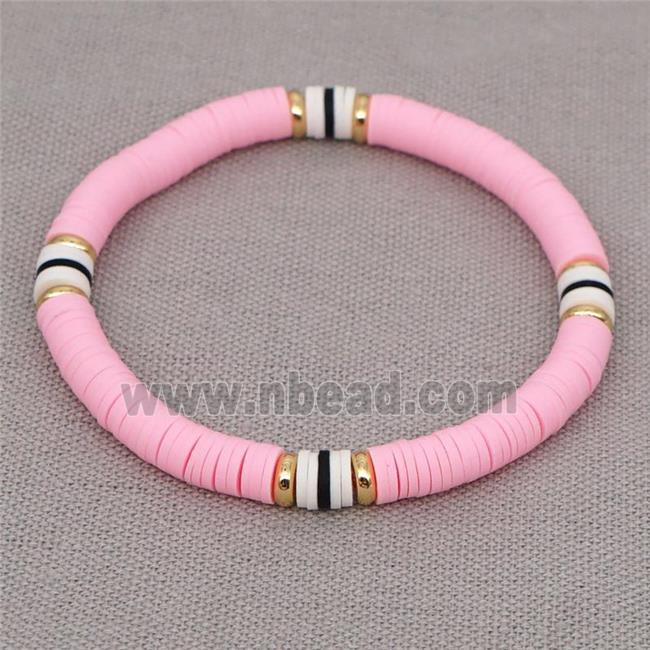 pink Polymer Clay Bracelet, stretchy