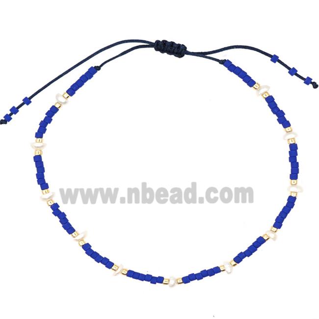 handmade miyuki seed glass Bracelet with Pearl, adjustable, blue