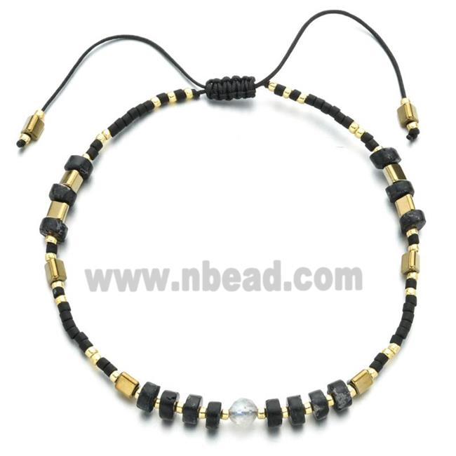 handmade miyuki glass Bracelet with Imperial Jasper, adjustable, black
