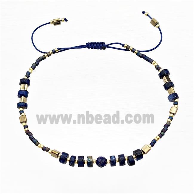 handmade miyuki glass Bracelet with Imperial Jasper, adjustable, blue