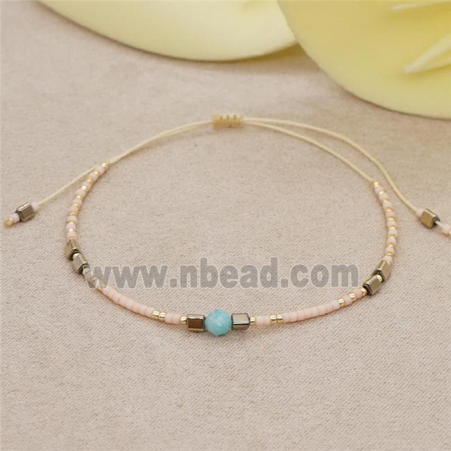 handmade miyuki glass Bracelet with gemstone, adjustable