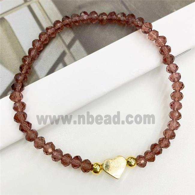 Chinese Crystal Glass Bracelet with gold heart, stretchy