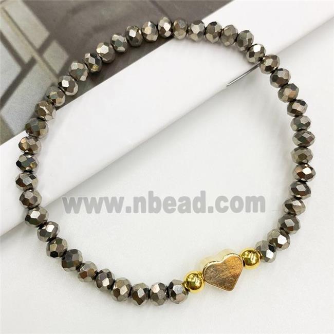 Chinese Crystal Glass Bracelet with gold heart, stretchy